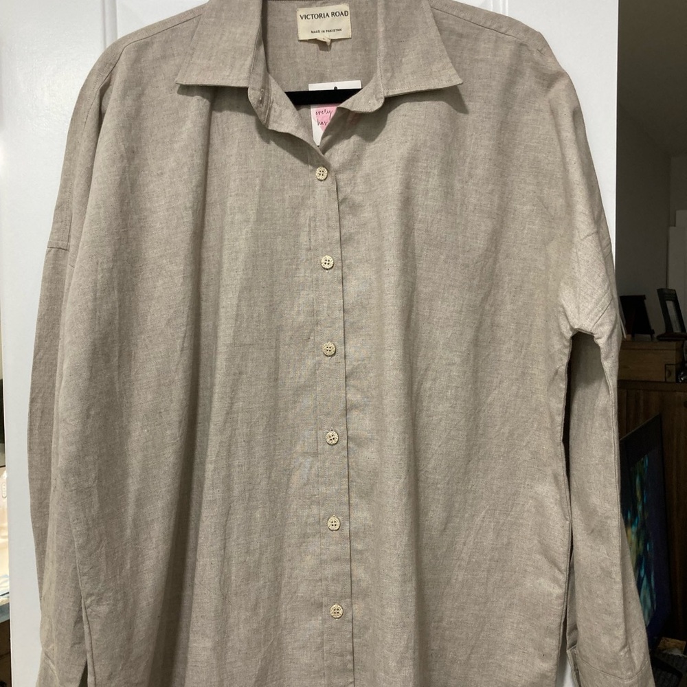 Victoria Road women’s Sz L 100% cotton ecru Oversized shirt blouse NWT